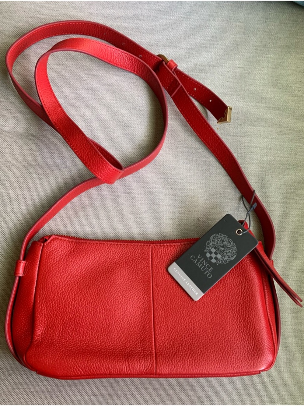 Vince Camuto Red Pebbled Leather Crossbody Bag